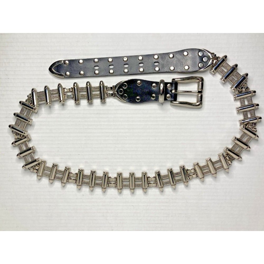 Vintage Leather Bullet Waist Belt Metal XXL 44-46 Goth Punk Biker
